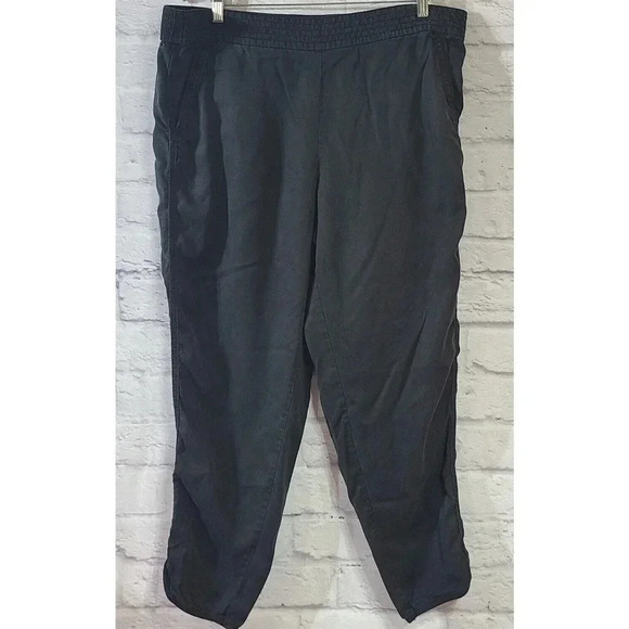 Lou & Grey Casual Pull On Pants Women's Size Large Black Ruched Ankles Pockets - Picture 1 of 4